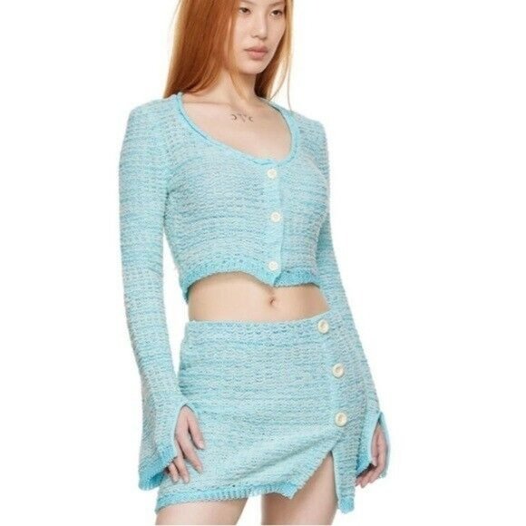 ACNE STUDIOS Blue Textured Cotton Weave Cardigan Blue XS NWT flaw - Picture 16 of 16